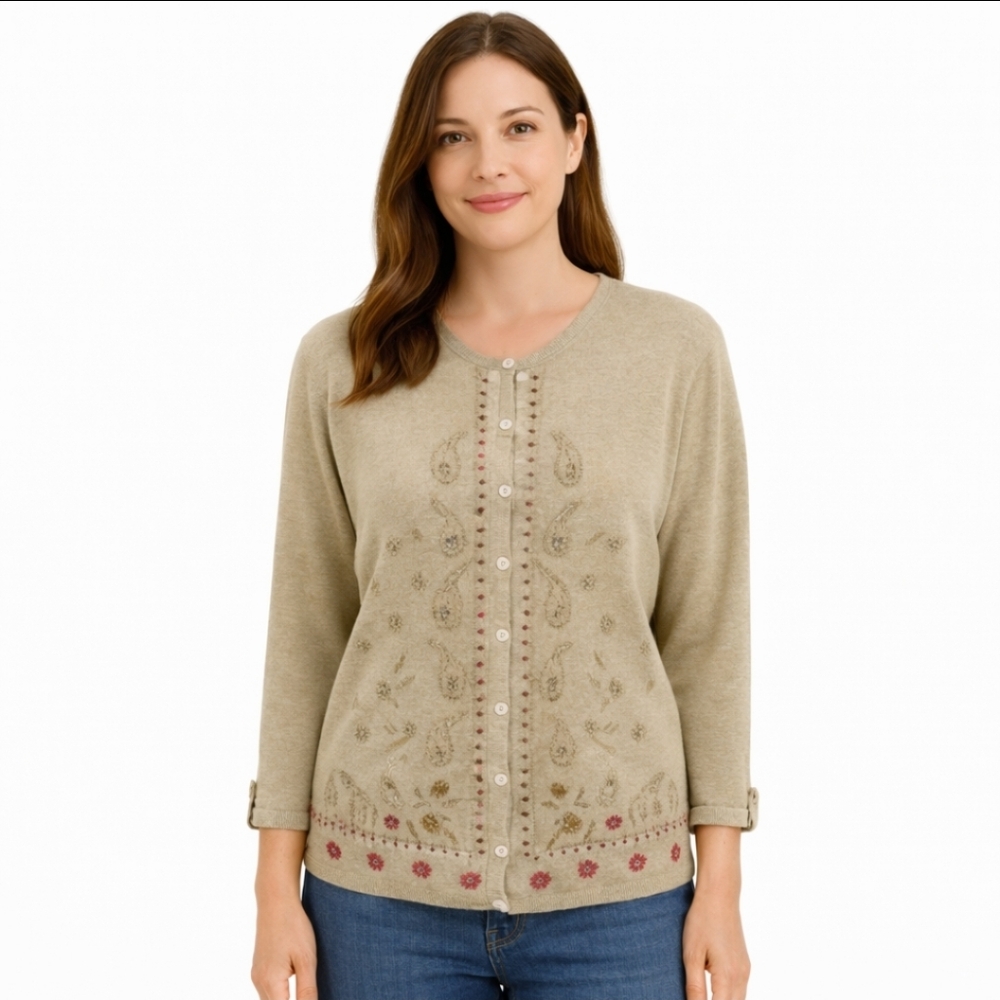 Elisabeth Sage Embroidered cardigan Size 2P